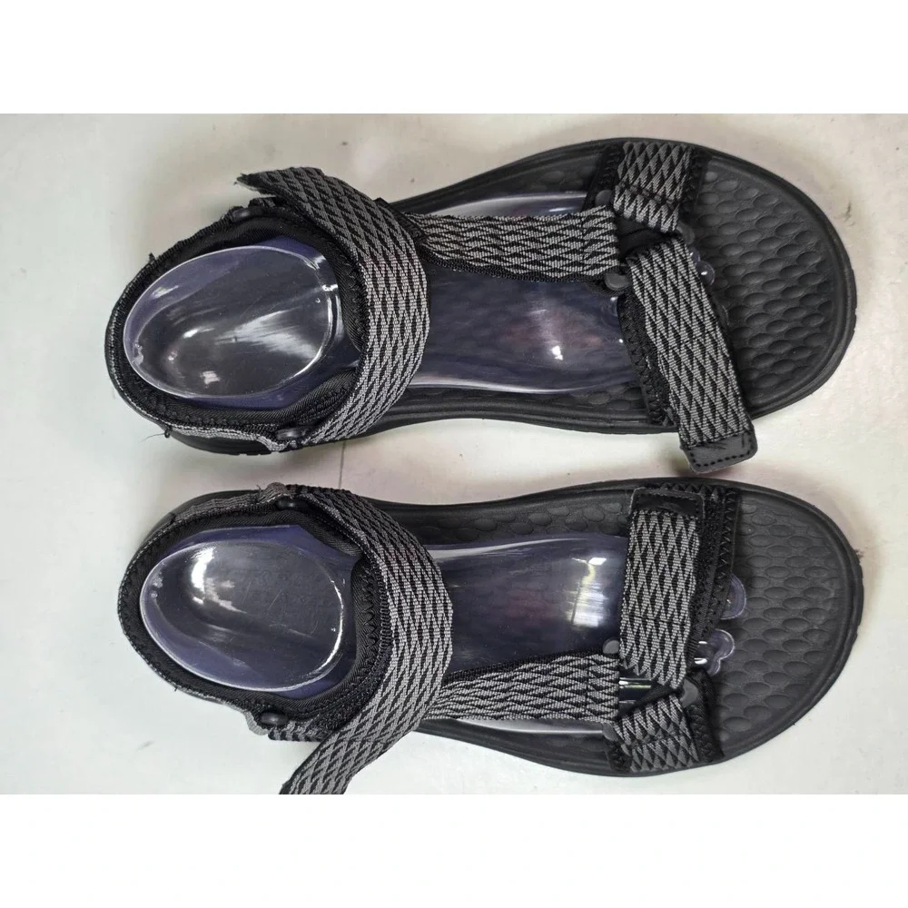 Skechers Lomell Rip Tide Sandals Men's 8 Black Gray Goodyear Relaxed Fit‎ Shoes